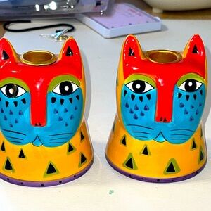 Laurol Burch fantastic feline ceramic candleholders.  4” L